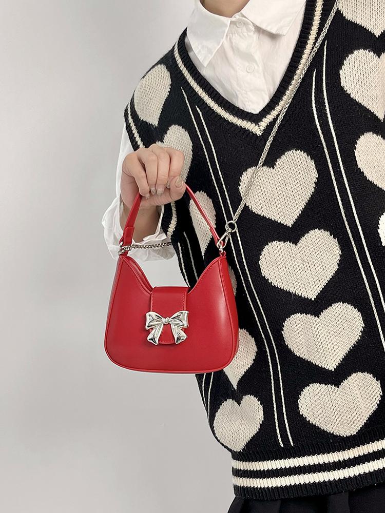 Retro Bow Crossbody Bag for Women - Exquisite Chain Design, Small Handbag, Trendy Niche Style for 2025 Retro Bow Crossbody Bag for Women - Exquisite Chain Design, Small Handbag, Trendy Niche Style for 2025