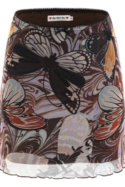 Retro Butterfly Print Mesh High-Waisted Bodycon Mini Skirt for Women, DIY European American Style Summer Fashion