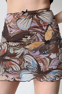 Retro Butterfly Print Mesh High-Waisted Bodycon Mini Skirt for Women, DIY European American Style Summer Fashion