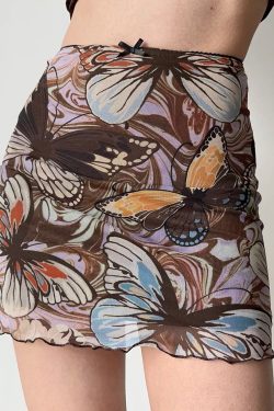Retro Butterfly Print Mesh High-Waisted Bodycon Mini Skirt for Women, DIY European American Style Summer Fashion
