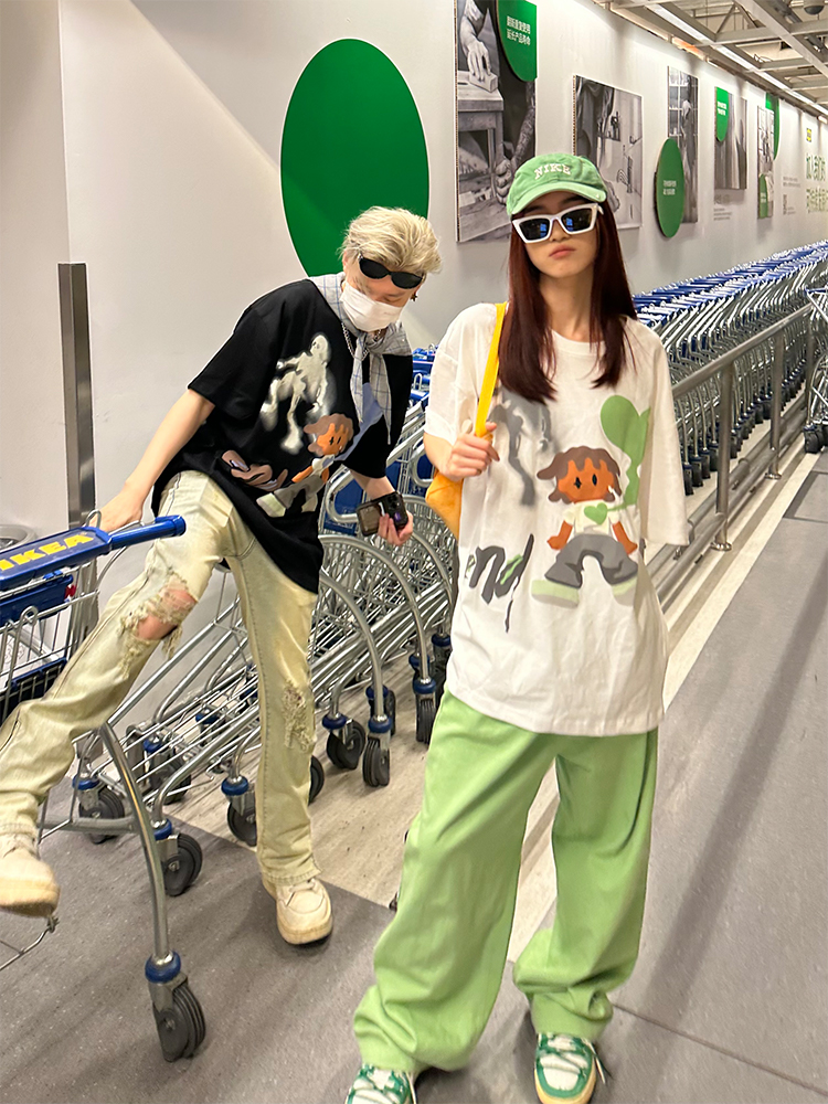 Retro Cartoon Pattern Casual Couple Short Sleeve T-Shirt - American Style Versatile Y2K Fashion Retro Cartoon Pattern Casual Couple Short Sleeve T-Shirt - American Style Versatile Y2K Fashion