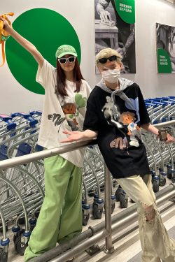 Retro Cartoon Pattern Casual Couple Short Sleeve T-Shirt - American Style Versatile Y2K Fashion