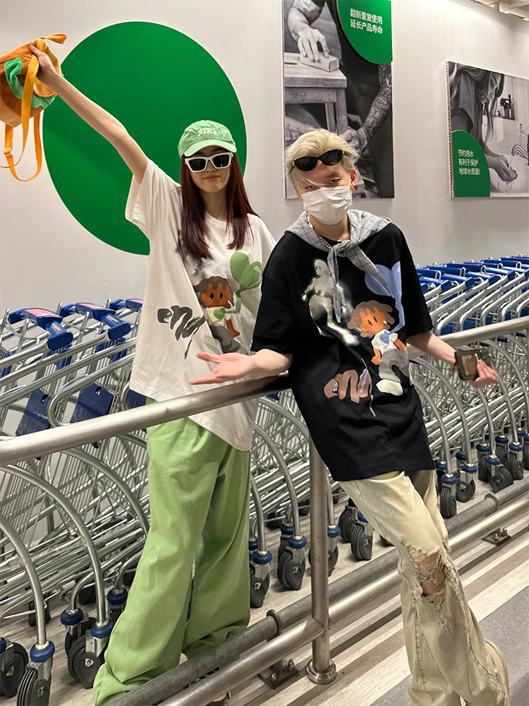 Retro Cartoon Pattern Casual Couple Short Sleeve T-Shirt - American Style Versatile Y2K Fashion Retro Cartoon Pattern Casual Couple Short Sleeve T-Shirt - American Style Versatile Y2K Fashion