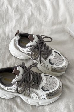 Retro Champagne Thick-Soled Sports Shoes for Women - Lightweight Breathable Casual Height-Increasing Dad Sneakers Spring 2025