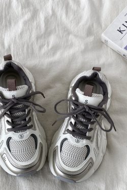 Retro Champagne Thick-Soled Sports Shoes for Women - Lightweight Breathable Casual Height-Increasing Dad Sneakers Spring 2025