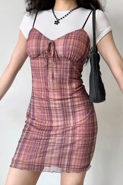 Retro Checkered Strap Dress for Women - Self-Made European American Style, Bow Detail, Slim Fit, Sleeveless Summer Fashion