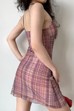 Retro Checkered Strap Dress for Women - Self-Made European American Style, Bow Detail, Slim Fit, Sleeveless Summer Fashion