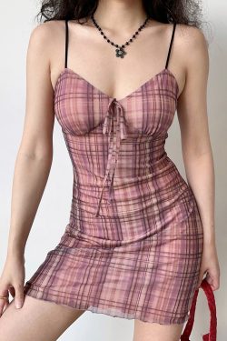 Retro Checkered Strap Dress for Women - Self-Made European American Style, Bow Detail, Slim Fit, Sleeveless Summer Fashion