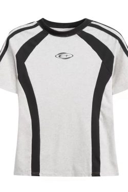 Retro Color-Blocked Raglan Short Sleeve T-Shirt for Women, Slim Fit Sporty Top, Summer Style for Trendy Girls