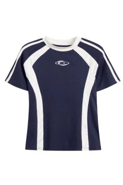 Retro Color-Blocked Raglan Short Sleeve T-Shirt for Women, Slim Fit Sporty Top, Summer Style for Trendy Girls