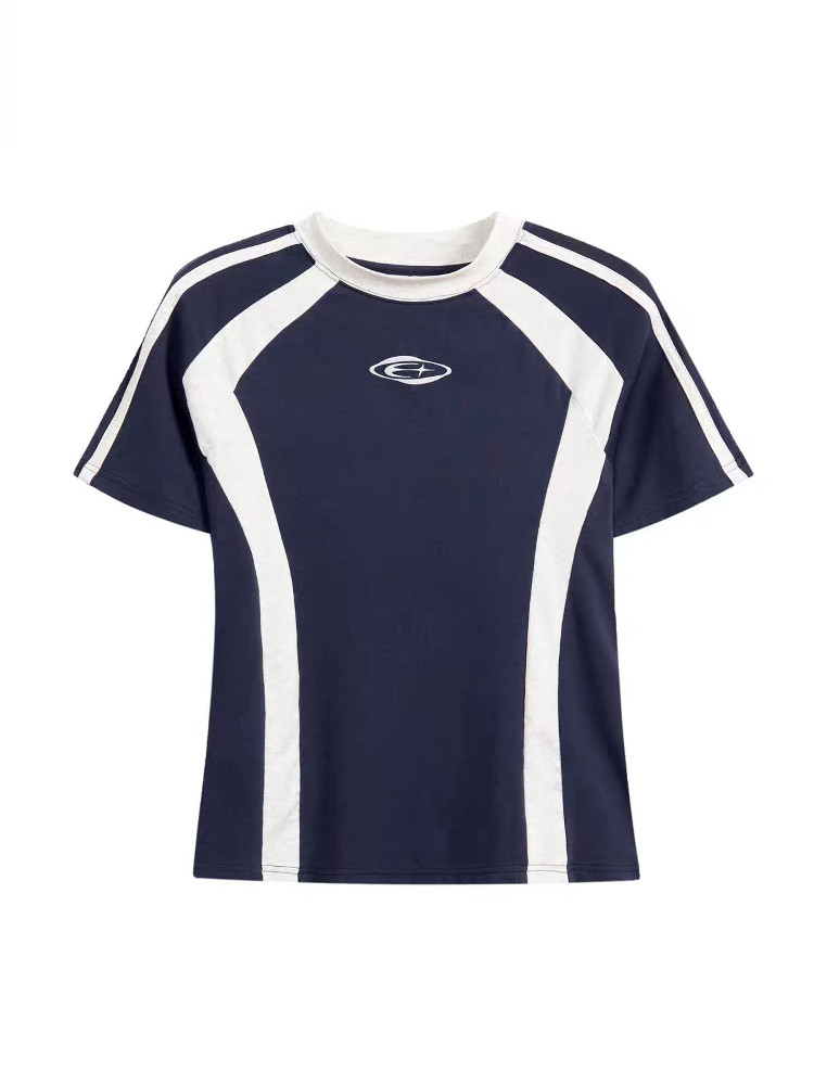 Retro Color-Blocked Raglan Short Sleeve T-Shirt for Women, Slim Fit Sporty Top, Summer Style for Trendy Girls Retro Color-Blocked Raglan Short Sleeve T-Shirt for Women, Slim Fit Sporty Top, Summer Style for Trendy Girls