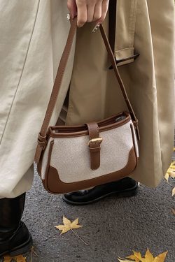 Retro Color-Blocking Handheld Shoulder Bag for Women - Spring/Summer 2025 High-End Crossbody Bag, Fashionable Casual Style