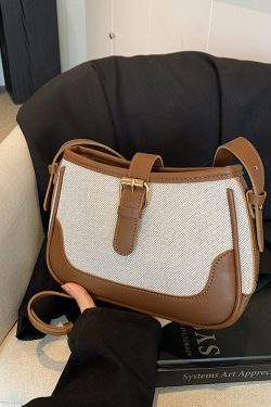 Retro Color-Blocking Handheld Shoulder Bag for Women - Spring/Summer 2025 High-End Crossbody Bag, Fashionable Casual Style