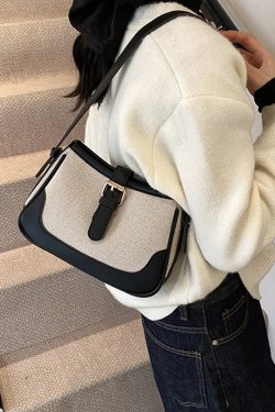 Retro Color-Blocking Handheld Shoulder Bag for Women - Spring/Summer 2025 High-End Crossbody Bag, Fashionable Casual Style