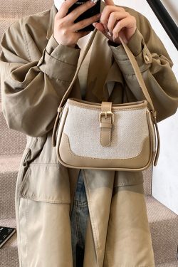 Retro Color-Blocking Handheld Shoulder Bag for Women - Spring/Summer 2025 High-End Crossbody Bag, Fashionable Casual Style