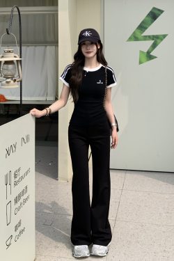 Retro Color-Blocking Short Sleeve T-Shirt for Women - 2024 Summer Raglan Sleeve Slim Fit Top, Y2K Inspired Fashion