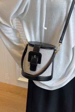 Retro Color-Blocking Women's Casual Bucket Bag - Trendy Crossbody Handbag for Summer 2025, Chic Niche Style