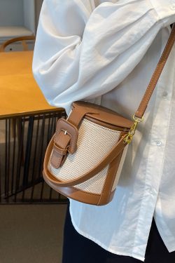 Retro Color-Blocking Women's Casual Bucket Bag - Trendy Crossbody Handbag for Summer 2025, Chic Niche Style