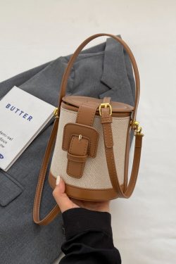 Retro Color-Blocking Women's Casual Bucket Bag - Trendy Crossbody Handbag for Summer 2025, Chic Niche Style