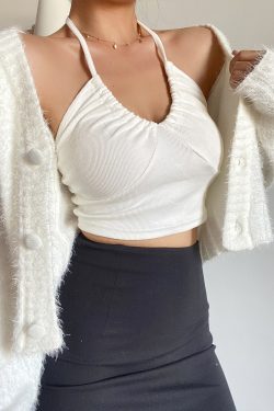 Retro Cute Fluffy V-Neck Long Sleeve Knitted Cardigan Short Jacket for Early Autumn Fashion