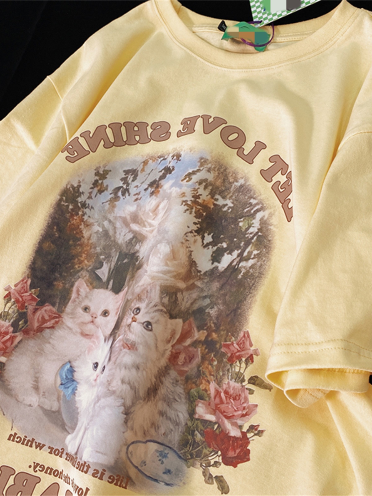 Retro Cute Kitten Graphic Pure Cotton Short Sleeve T-Shirt for Men and Women, Plus Size Loose Fit Couple Top Retro Cute Kitten Graphic Pure Cotton Short Sleeve T-Shirt for Men and Women, Plus Size Loose Fit Couple Top