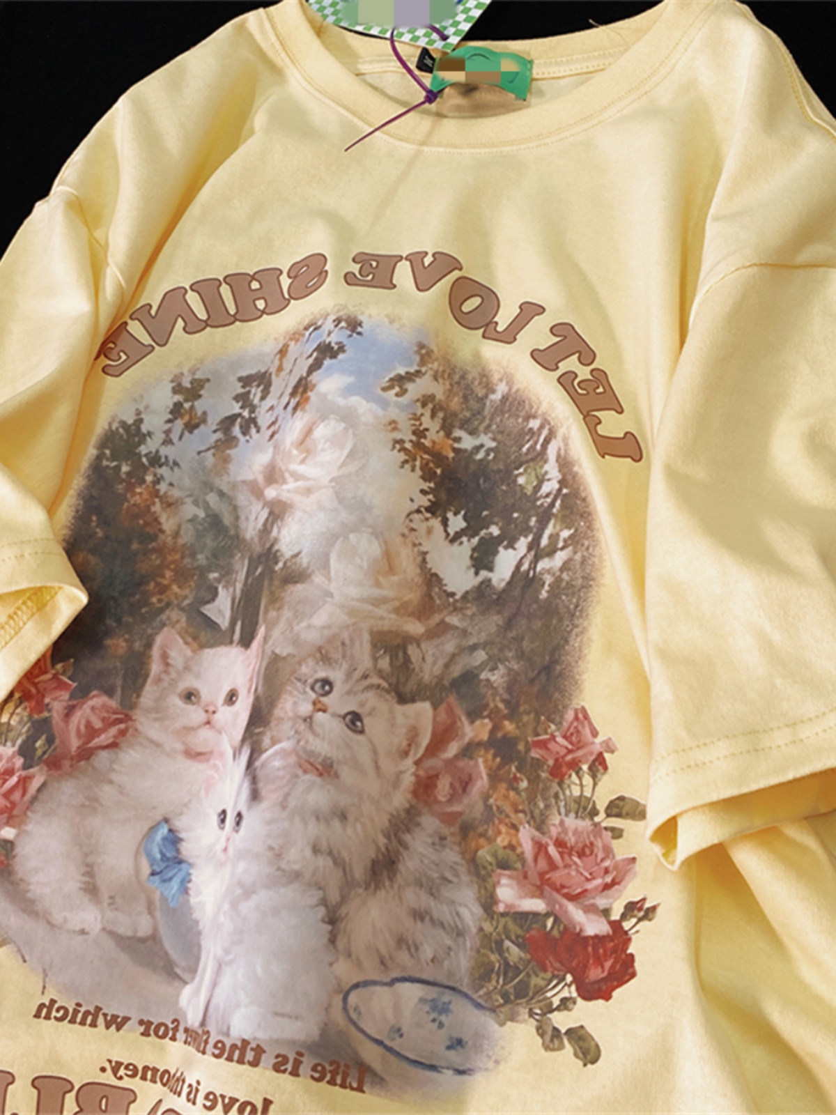 Retro Cute Kitten Graphic Pure Cotton Short Sleeve T-Shirt for Men and Women, Plus Size Loose Fit Couple Top Retro Cute Kitten Graphic Pure Cotton Short Sleeve T-Shirt for Men and Women, Plus Size Loose Fit Couple Top