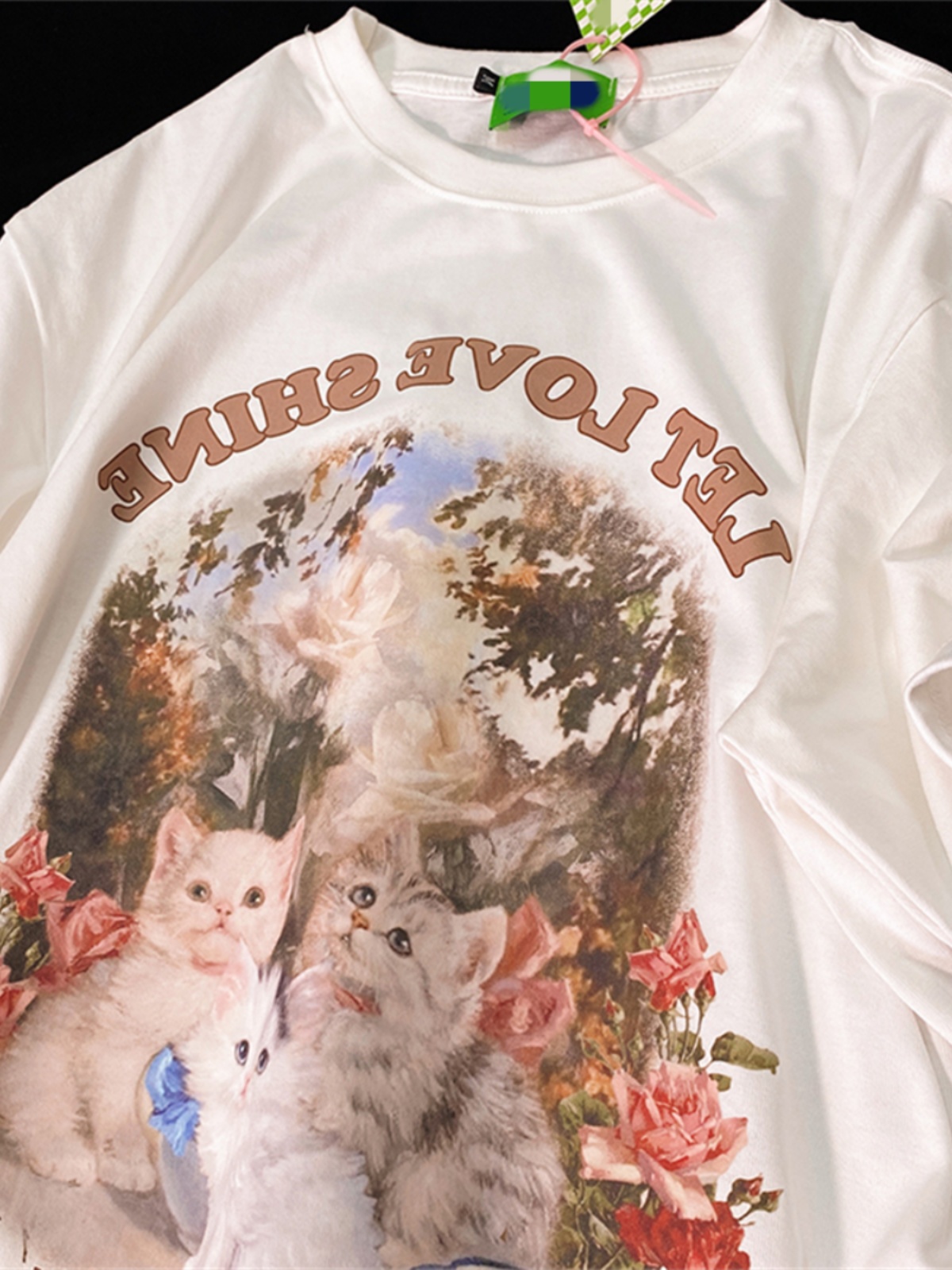 Retro Cute Kitten Graphic Pure Cotton Short Sleeve T-Shirt for Men and Women, Plus Size Loose Fit Couple Top Retro Cute Kitten Graphic Pure Cotton Short Sleeve T-Shirt for Men and Women, Plus Size Loose Fit Couple Top