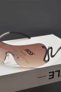 Retro Cyberpunk Frameless Large Frame Sunglasses for Women - Snake-Shaped Cut-Edge Design, Perfect for Round Faces