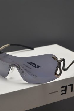 Retro Cyberpunk Frameless Large Frame Sunglasses for Women - Snake-Shaped Cut-Edge Design, Perfect for Round Faces