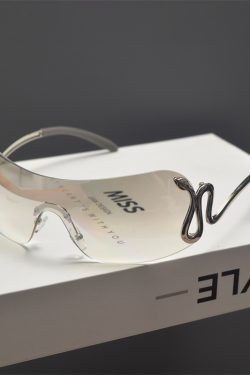 Retro Cyberpunk Frameless Large Frame Sunglasses for Women - Snake-Shaped Cut-Edge Design, Perfect for Round Faces