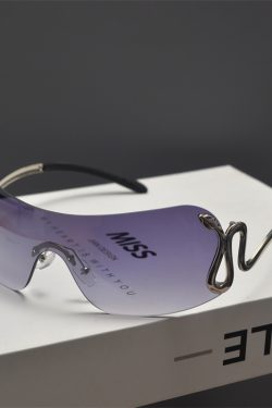 Retro Cyberpunk Frameless Large Frame Sunglasses for Women - Snake-Shaped Cut-Edge Design, Perfect for Round Faces