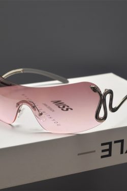 Retro Cyberpunk Frameless Large Frame Sunglasses for Women - Snake-Shaped Cut-Edge Design, Perfect for Round Faces