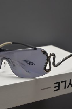 Retro Cyberpunk Frameless Large Frame Sunglasses for Women - Snake-Shaped Cut-Edge Design, Perfect for Round Faces