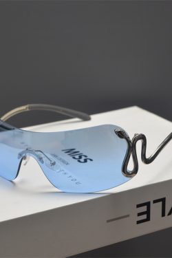 Retro Cyberpunk Frameless Large Frame Sunglasses for Women - Snake-Shaped Cut-Edge Design, Perfect for Round Faces