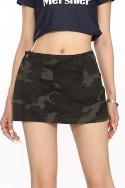 Retro Distressed Camouflage Cargo Skirt for Women - Sexy Bodycon A-Line Split Hem, Vintage Inspired Fashion