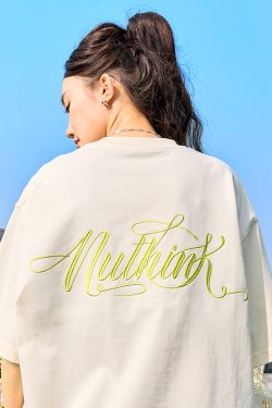 Retro Embroidered Letter Graphic T-Shirt, Loose Fit Hip-Hop Style Unisex Short Sleeve for Summer 2025