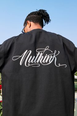 Retro Embroidered Letter Graphic T-Shirt, Loose Fit Hip-Hop Style Unisex Short Sleeve for Summer 2025