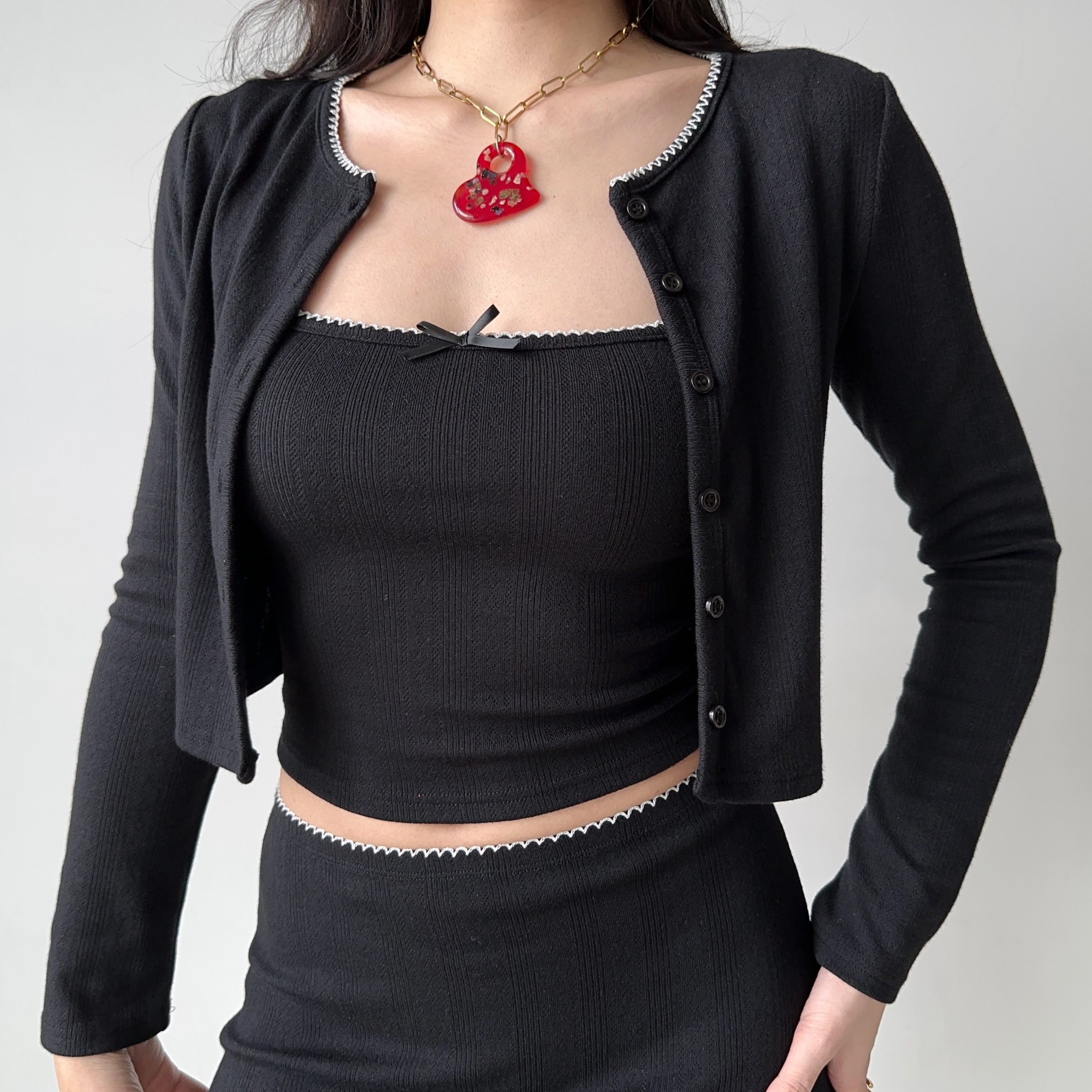 Retro European American Style Three-Piece Set: DIY New Year Camisole, Cardigan, and Skirt for Hot Girl Aesthetic Retro European American Style Three-Piece Set: DIY New Year Camisole, Cardigan, and Skirt for Hot Girl Aesthetic