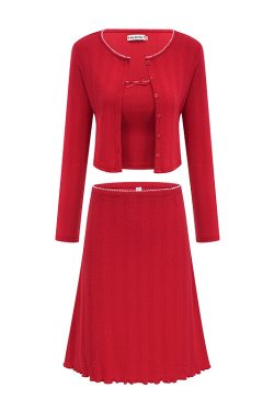 Retro European American Style Three-Piece Set: DIY New Year Camisole, Cardigan, and Skirt for Hot Girl Aesthetic