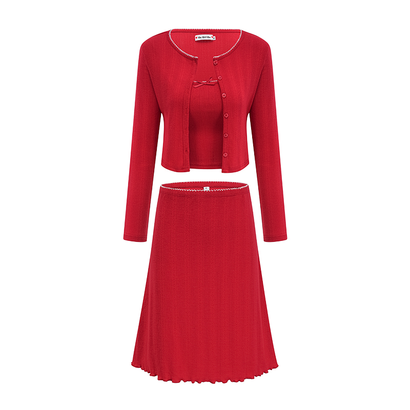 Retro European American Style Three-Piece Set: DIY New Year Camisole, Cardigan, and Skirt for Hot Girl Aesthetic Retro European American Style Three-Piece Set: DIY New Year Camisole, Cardigan, and Skirt for Hot Girl Aesthetic