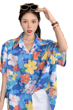 Retro Floral Loose Short-Sleeve Shirt for Women - Hawaiian Beach Top, Unique Niche Design, Perfect for Y2K and 90s Style