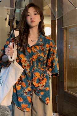 Retro Floral Loose Short Sleeve Shirt for Women - Summer Hawaiian Beach Top, Casual Vacation Style