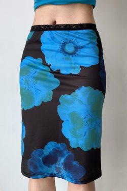 Retro Floral Printed Pencil Skirt with Lace Trim - European American Style Short Skirt for a Chic 90s Inspired Look