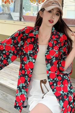 Retro Floral Short Sleeve Shirt for Women - Summer Hawaiian Style Casual Top, Loose Fit for Beach and Everyday Wear