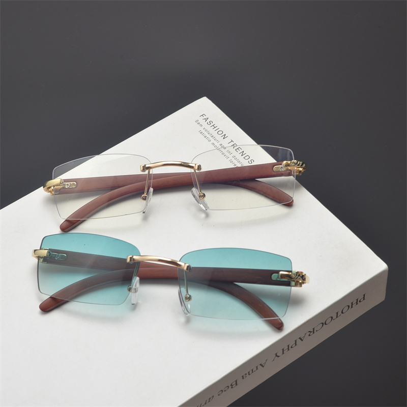 Retro Frameless Cut-Edge Rectangular Wooden Grain Sunglasses for Men and Women - Trendy Hip-Hop Party Eyewear for Small Faces Retro Frameless Cut-Edge Rectangular Wooden Grain Sunglasses for Men and Women - Trendy Hip-Hop Party Eyewear for Small Faces