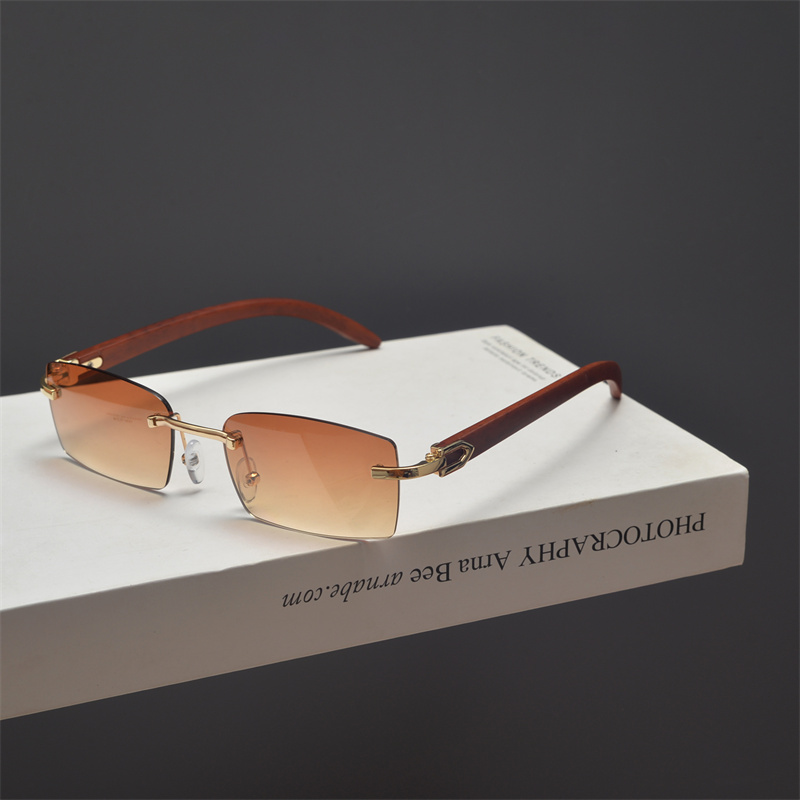 Retro Frameless Cut-Edge Rectangular Wooden Grain Sunglasses for Men and Women - Trendy Hip-Hop Party Eyewear for Small Faces Retro Frameless Cut-Edge Rectangular Wooden Grain Sunglasses for Men and Women - Trendy Hip-Hop Party Eyewear for Small Faces