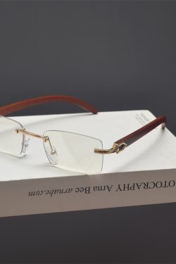 Retro Frameless Cut-Edge Rectangular Wooden Grain Sunglasses for Men and Women - Trendy Hip-Hop Party Eyewear for Small Faces