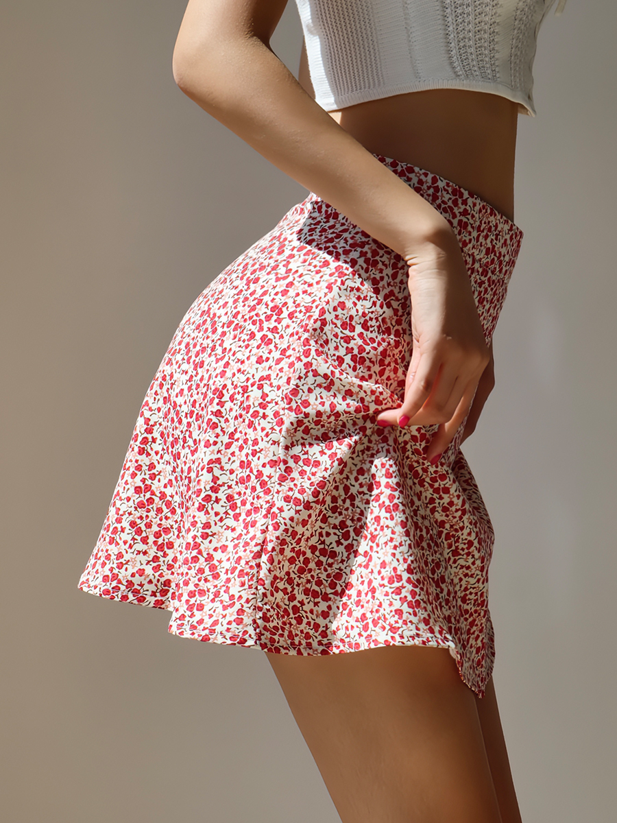 Retro French Girl Floral High Waist A-Line Skirt for Vacation - Short Umbrella Skirt for Summer - Trendy 90s Style Retro French Girl Floral High Waist A-Line Skirt for Vacation - Short Umbrella Skirt for Summer - Trendy 90s Style