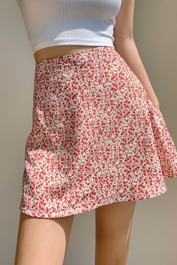 Retro French Girl Floral High Waist A-Line Skirt for Vacation - Short Umbrella Skirt for Summer - Trendy 90s Style