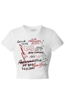 Retro Graffiti Hand-Painted Short Sleeve T-Shirt for Women - Casual Summer Top in American Style, Y2K Vibe